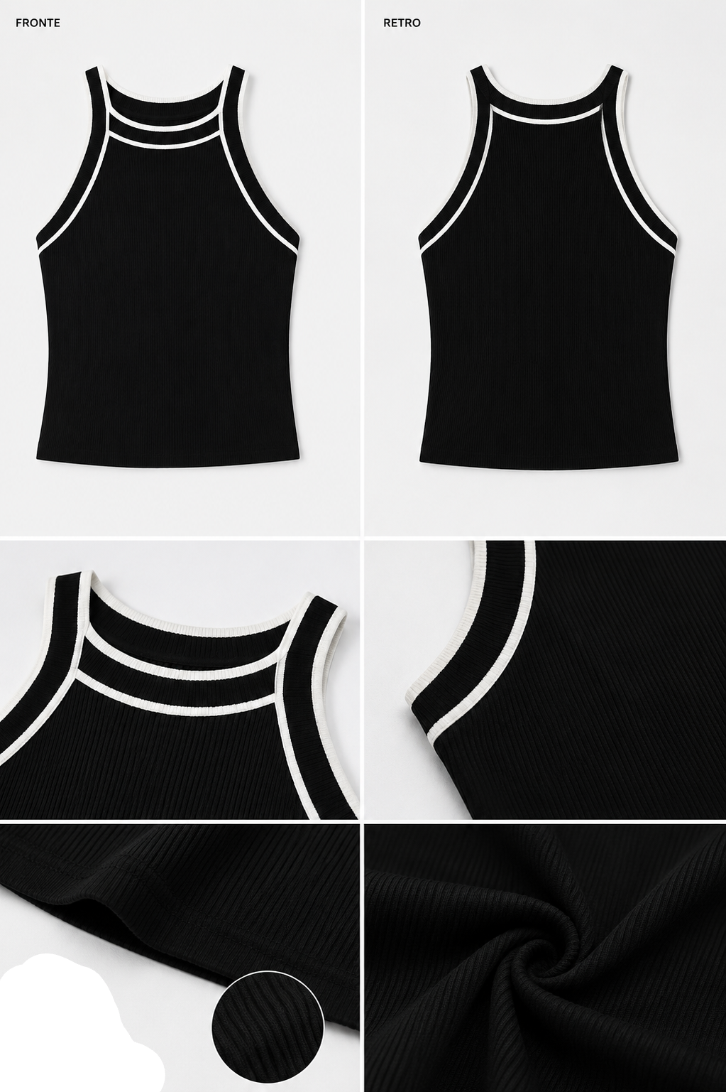 Top Nero Contrast Chic